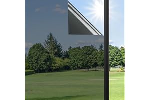 Haton Window Privacy Film One Way Window Tint for Home, Sun UV Blocking Heat Control Reflective Mirror Tinting Film See Out Not in Office Door Coverings, Black 17.5" x 78.7"