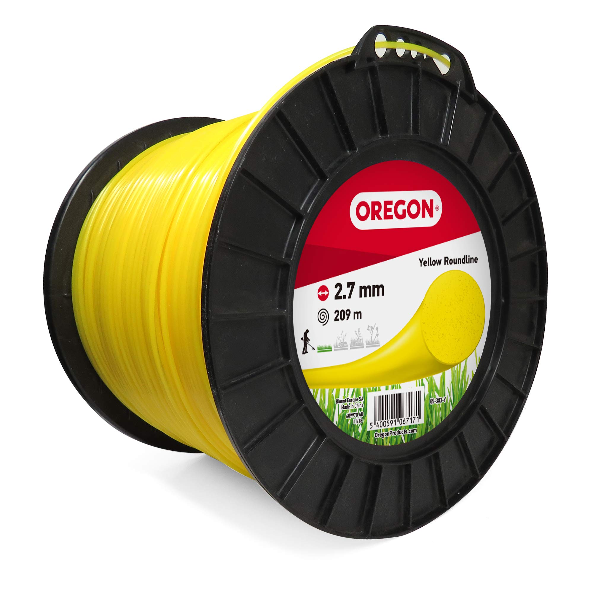 Oregon Yellow Round 2.7mm Strimmer Line, Trimmer Line Tackles Long Grass, Weeds & Thick Vegetation, Professional Heavy Duty Nylon Strimmer Wire, Fits Most Standard Models, 2.7mm x 209m (69-383-Y)