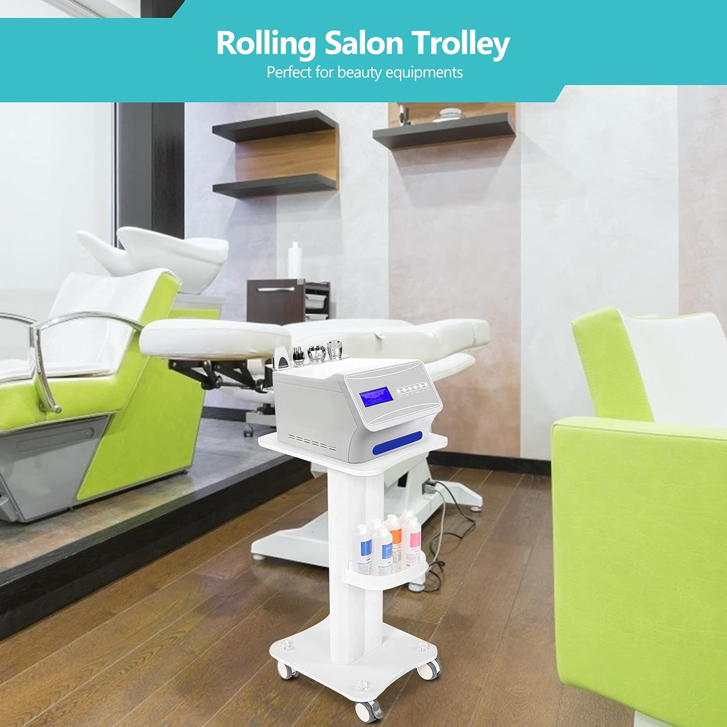 Salon Trolley, Rolling Salon Trolley Cart, ABS Beauty Salon Trolley with a Tray on Each Side, Aluminum White Trolley for Home or Beauty Salon Use: Beauty