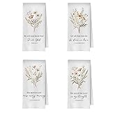 XIVENHAVM Floral Christian Kitchen Towels Set - Bible Verse Decorative Waffle Dish Towels, Christian Religious Gifts Hand Towel, Scripture Gifts Tea Towel, 16x24 Inch Set of 4