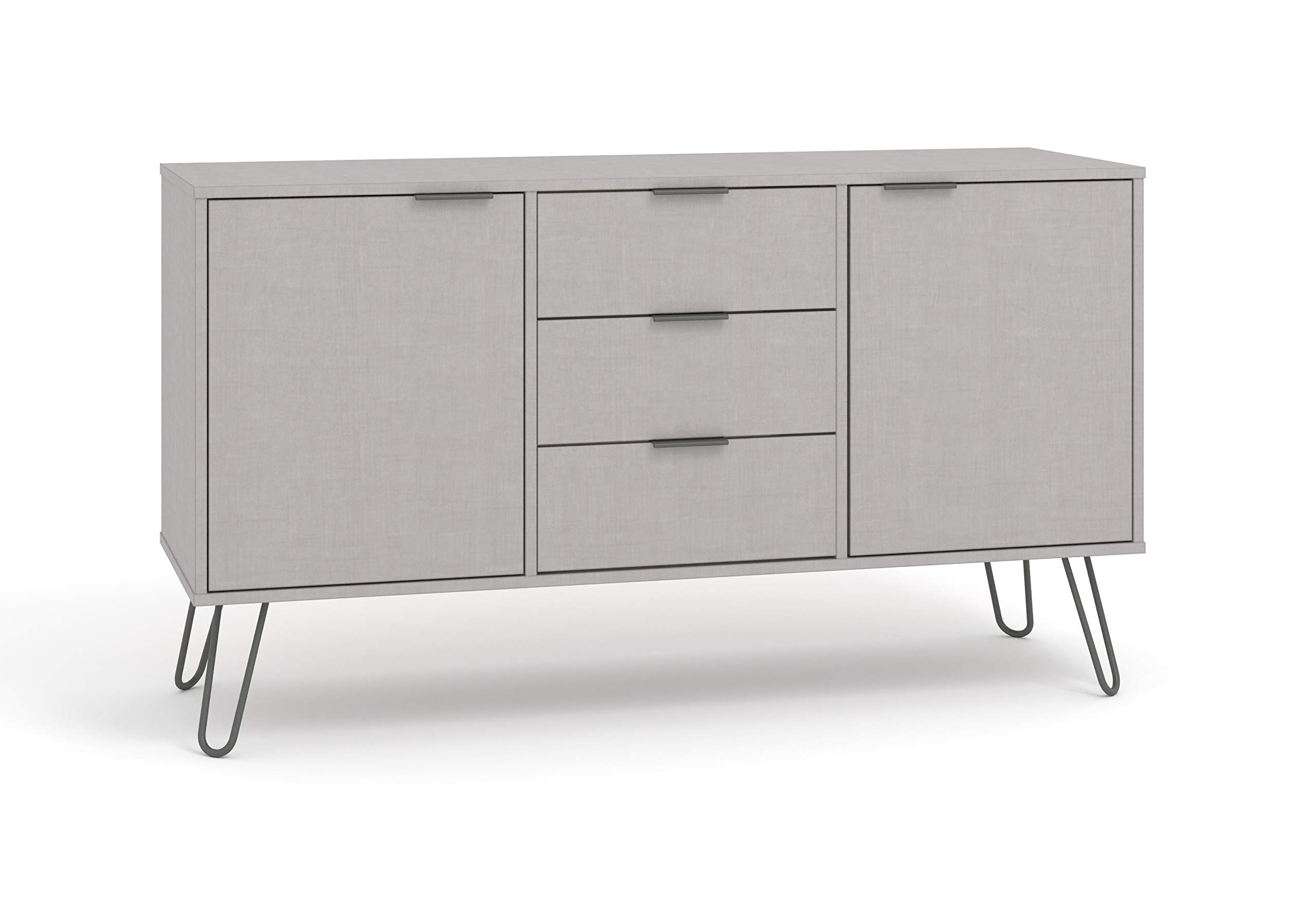 Home Source Sideboard Cupboard, Living Room Industrial Storage Cabinet, 3 Drawer, Grey