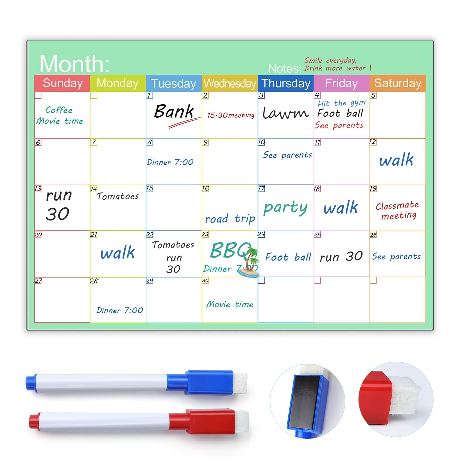 Skaaisont Whiteboard Calendar, Reusable A3 Monthly Planner Magnetic with 2 Dry Erase Markers, Magnetic Calendar for Fridge for Adults and Children