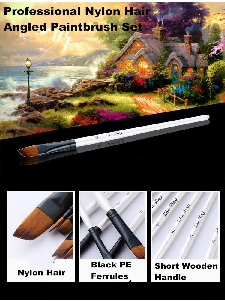Paint Brush Set Artist Painting Brushes for Art Painting for Watercolors,Acrylics,Inks,Gouache,Oil and Tempera (12pcs Pearl White Angled Paintbrush Set) - Image 5