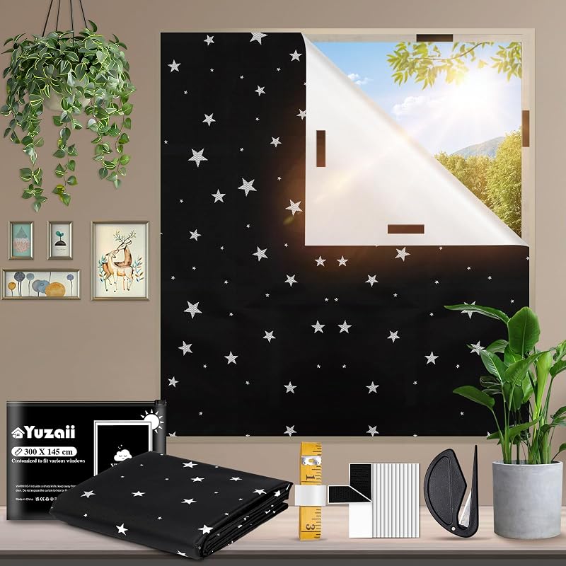 YUZAII Blackout Blind 300x145cm Stick On No Drill 20 Hook & Loop Tapes
