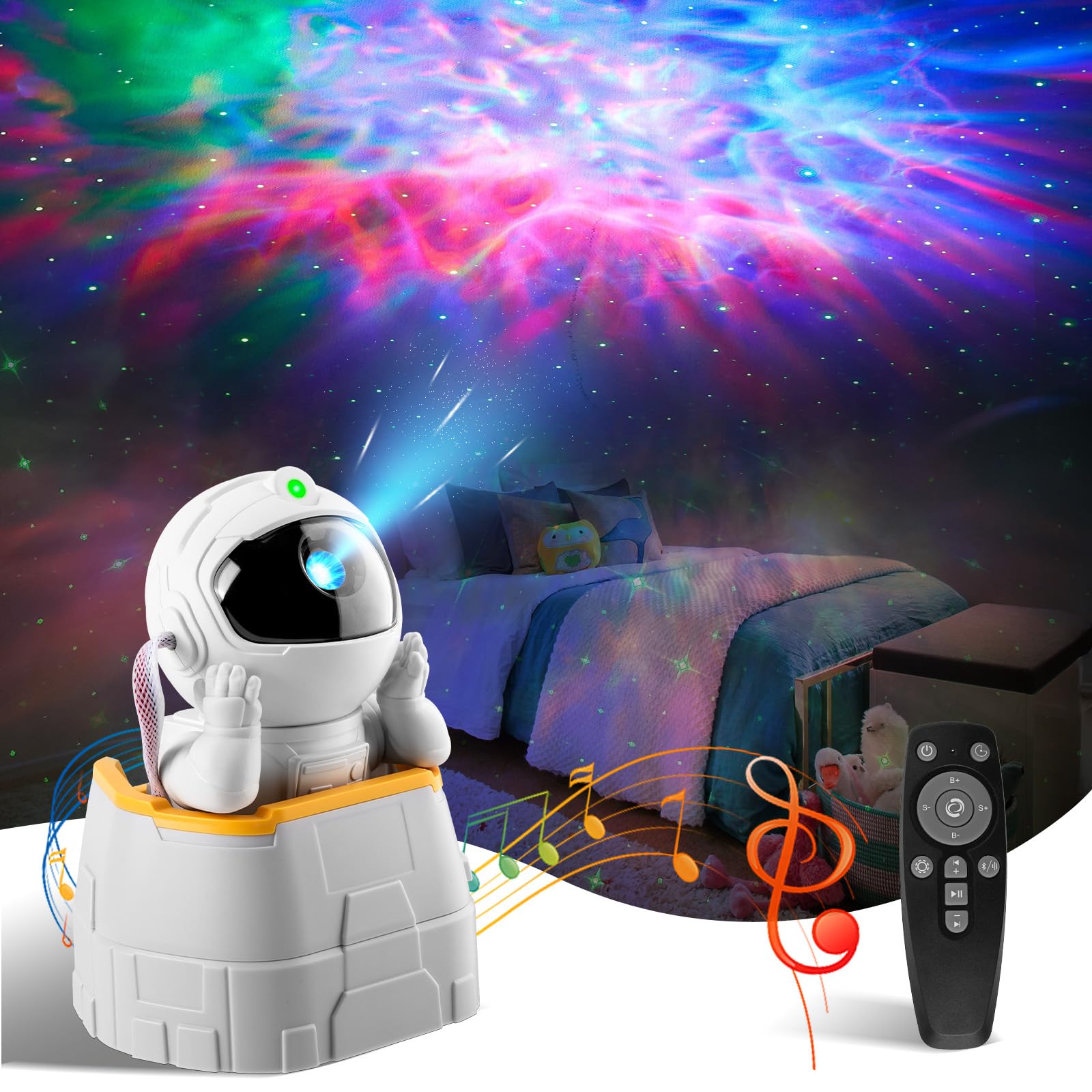 HOIDGUB Galaxy Projector, 2 in 1 Star Projector with Bluetooth Speaker Astronaut Galaxy Projector for Bedroom, Remote Control Star Night Light Projector for Kids Adults, Gift for Birthdays, Christmas