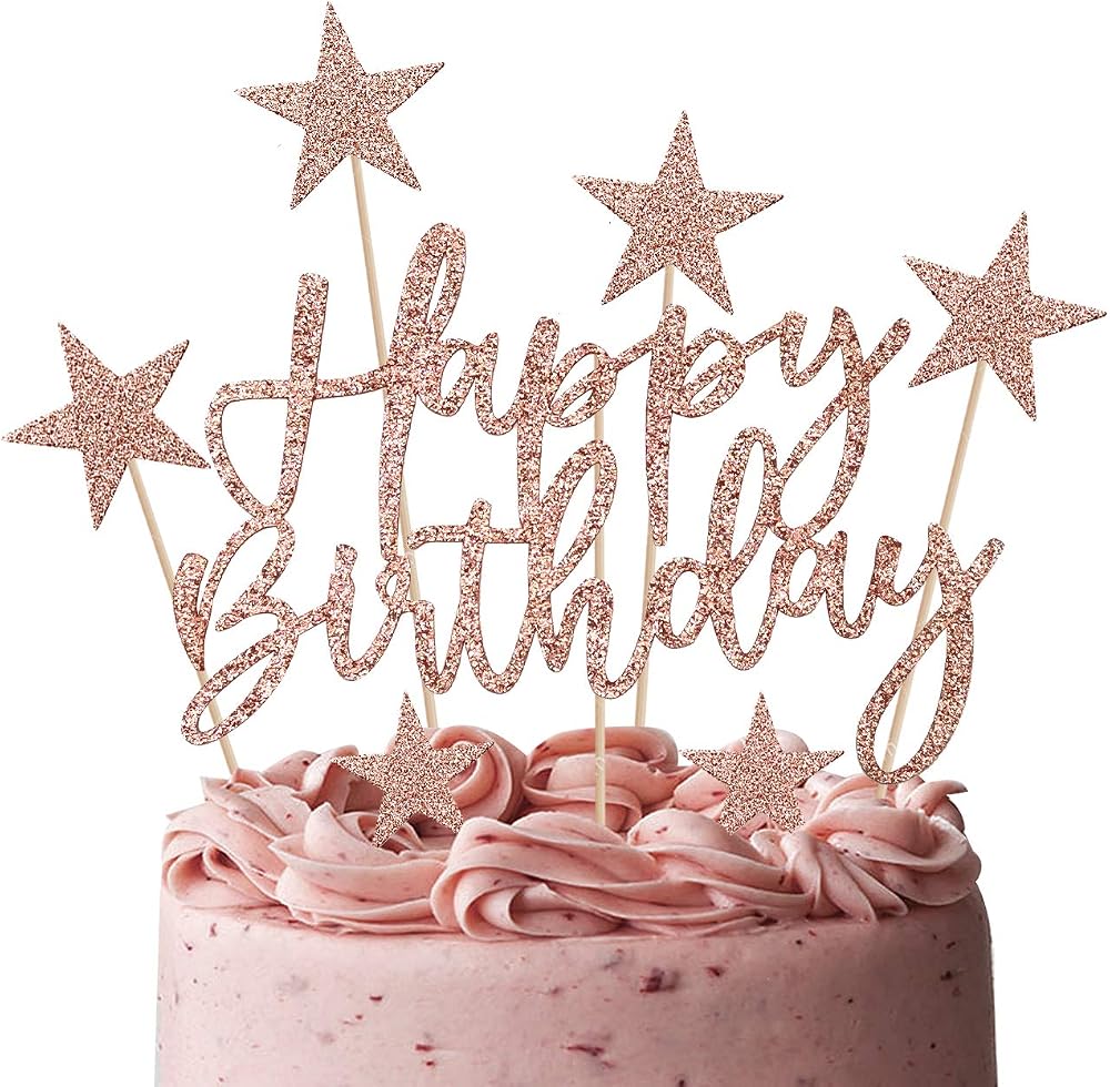 iZoeL Rose Gold Cake Topper 2 Sets Happy Birthday Banner Confetti Balloons