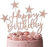 iZoeL Rose Gold Cake Topper 2 Sets Happy Birthday Banner Confetti Balloons