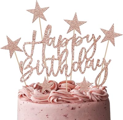 iZoeL Rose Gold Cake Topper 2 Sets Happy Birthday Banner Confetti Balloons