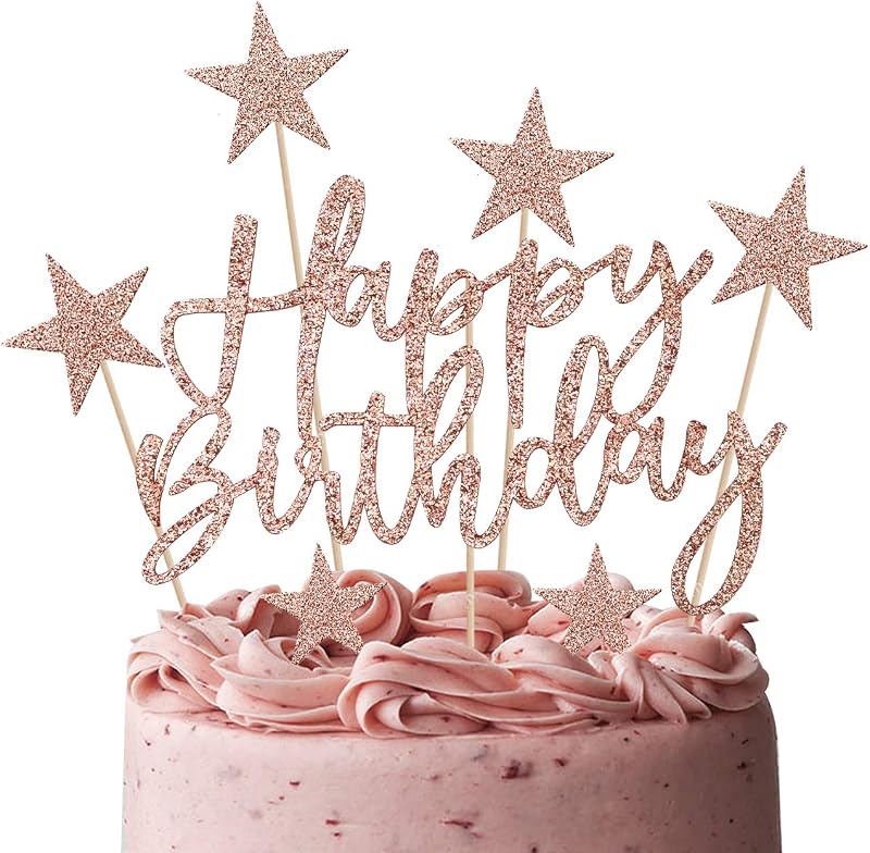 iZoeL Rose Gold Cake Topper 2 Sets Happy Birthday Banner Confetti Balloons