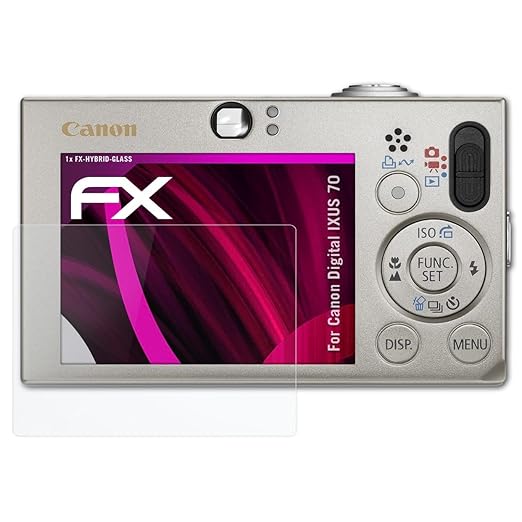 atFoliX Glasfolie kompatibel mit Canon Digital IXUS 70 Panzerfolie, 9H Hybrid-Glass FX Schutzpanzer Folie