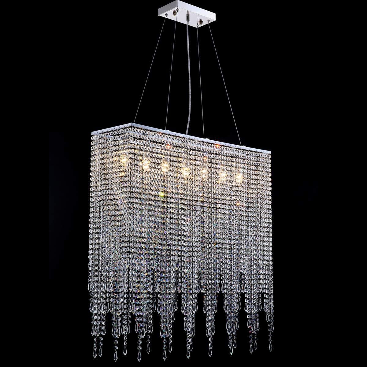 7PM Rectangular Crystal Chandelier Linear Hanging Light Fixture for Dining Room Kitchen Island: Home Improvement