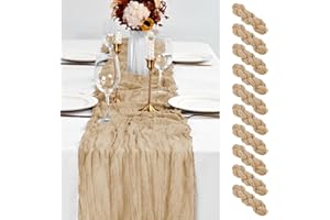 ABKLESACH 10 Pack Beige Table Runner 10Ft Cheesecloth Table Runner Boho Gauze Table Runner Long Cheese Cloth Table Runner Romantic Sheer Fabric Table Runners for Wedding Party Bridal Shower