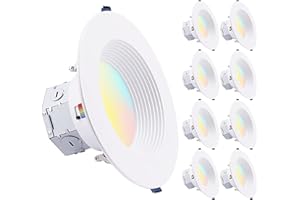 TORCHSTAR 8-Pack 5CCT 6 Inch LED Integrated Canless LED Recessed Lighting with J-Box, Anti-Glare Deep Baffle, CRI90 Dimmable Ceiling Downlight, ETL Air Tight IC Rated, 2700K3000K3500K4000K5000K