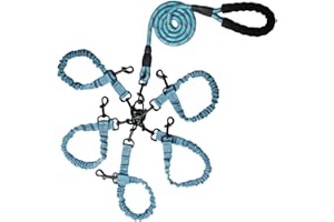 Y-ANNJYA Dog Double Leashes,Rope Bungee Three Leash with Padded Handle Removable for 3 Dogs,Tangle-Free, Padded Handles, 360° Swivel Control (Blue, 5 Way)
