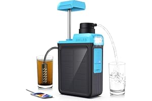 BKLES 3-in-1 Solar Electric Water Filter with Hand Pump - Camping Water Filtration System Survival, Portable Water Purifier with Emergency Light, Survival Kit for Backpacking, Birthday Gifts for Men