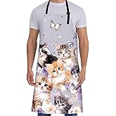 ainori Cute Cat Apron for Women with Butterfly,28x33in,Kitten Animal Kitchen Aprons with 2 Pockets,Oxford Fabric,Playful Adjustable Apron for Cooking Baking Gardening Chef,Gifts for Mom Wife