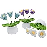 KELOVEYU 3 PCS Crochet Flowers Artificial Sunflower Small Potted Plants for Home Desk Car Office Decor Birthday for Mom Teacher Women Friends (Lily of The Valley)