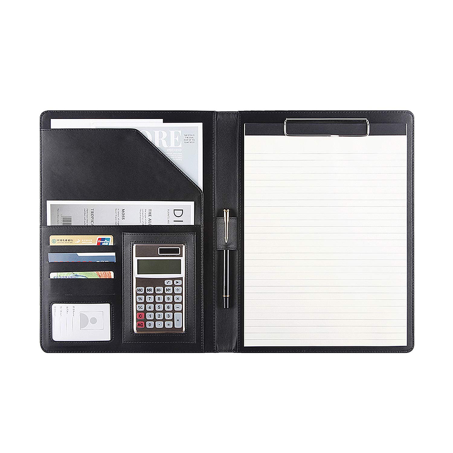 Podazz A4 Work Folder Clipboard Folder with Storage Document Pen Holder, Writing Pad Organizer Clip Board PU Faux Leather Folder Foldover Folio