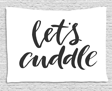 Amazon Com Ambesonne Lets Cuddle Tapestry Hand Written Calligraphy In A Cursive Joined Font Lovely Warm Feelings Wall Hanging For Bedroom Living Room Dorm 60 X 40 Dark Grey And White Home ambesonne lets cuddle tapestry