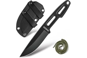 Omesio Small EDC Fixed Blade Knife with Sheath & Lanyard, 3.14" Drop Point 5Cr13MoV Blade Horizontal Carry, Black Full Tang Outdoor Camping Hiking Knife, Gift for Men Women