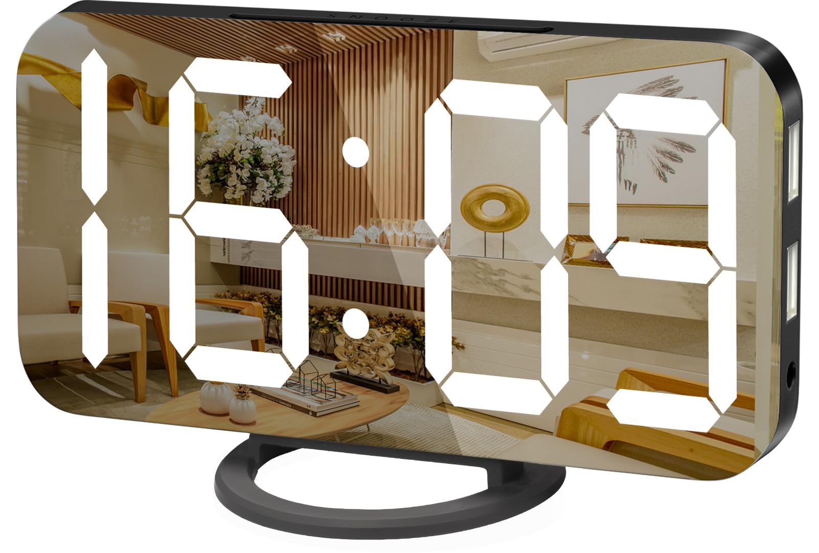 WulaWindy Digital Alarm Clock, Large LED Display with USB Charger, Snooze Mode Dim Wall Hanging Alarm, Bedroom (Black)