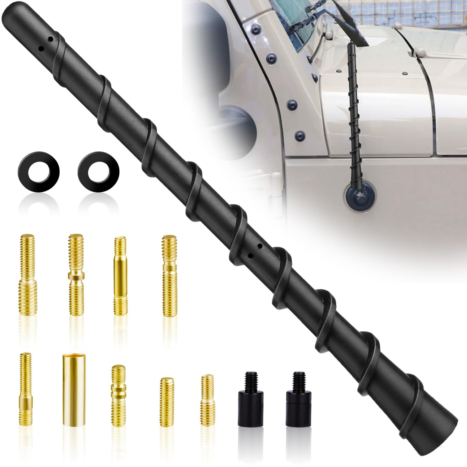 Photo 1 of BFXM Black Spiral Bending Antenna, Waterproof Car Rubber Antennas, 7 Inch Auto Toppers Flexible Retrofit Antenna with Screw, Exterior Car Accessories for Car Radio AM FM for Trucks, Cars, SUVs