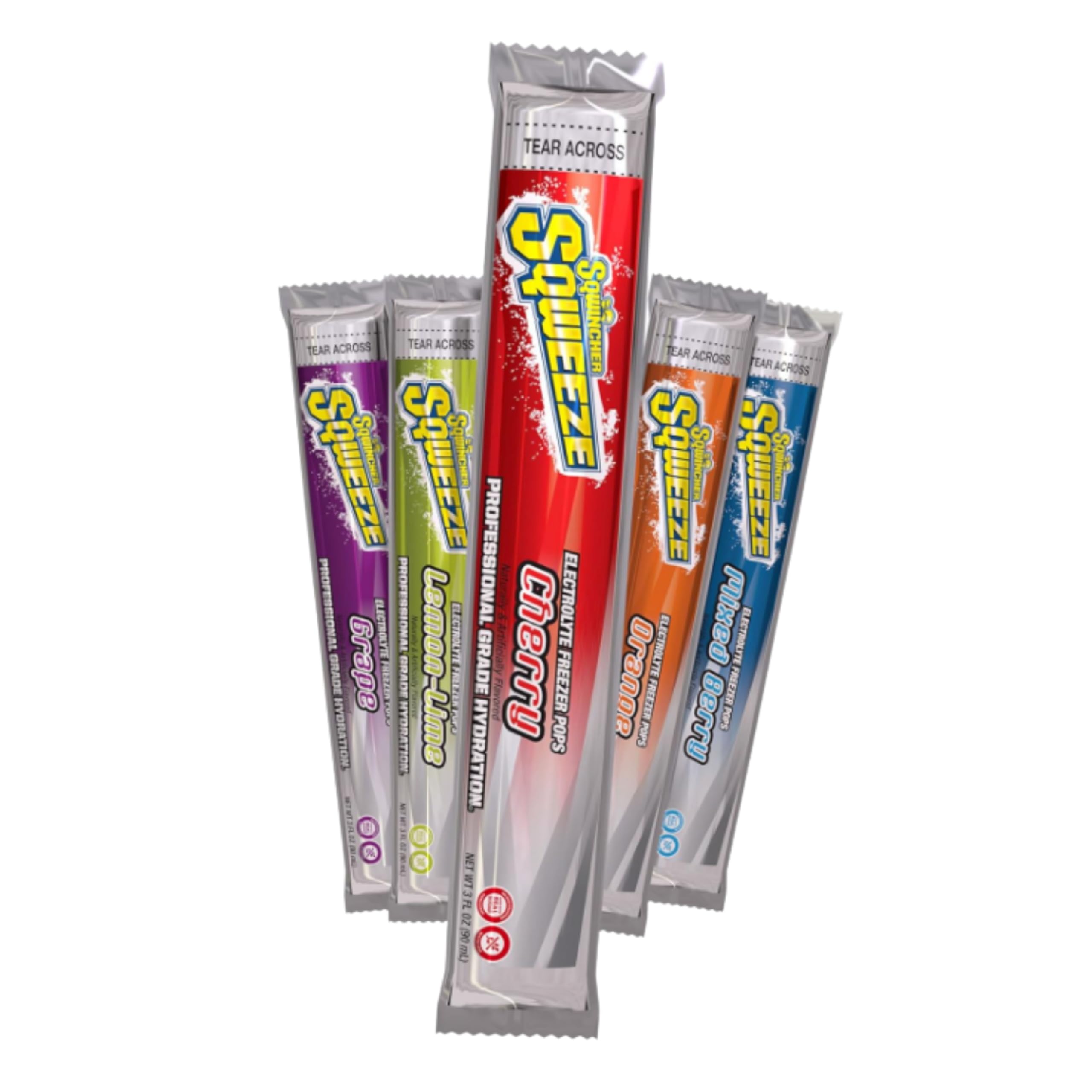 Photo 1 of Sqwincher Sqweeze Low Sodium Electrolyte Freezer Pops, 5 Flavor Variety Pack - Lemon Lime, Grape, Cherry, Mixed Berry, Orange, (150 Total Freezer Pops)