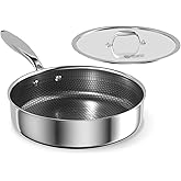 COOKER KING 3.6 Quart Stainless Steel Saute Pan with Lid, 11 Inch Hybrid Nonstick Deep Saute Pan, Tri-Ply Clad Even Heat Distribution, Dishwasher-Friendly,Oven Safe to 500°F, Induction Compatible