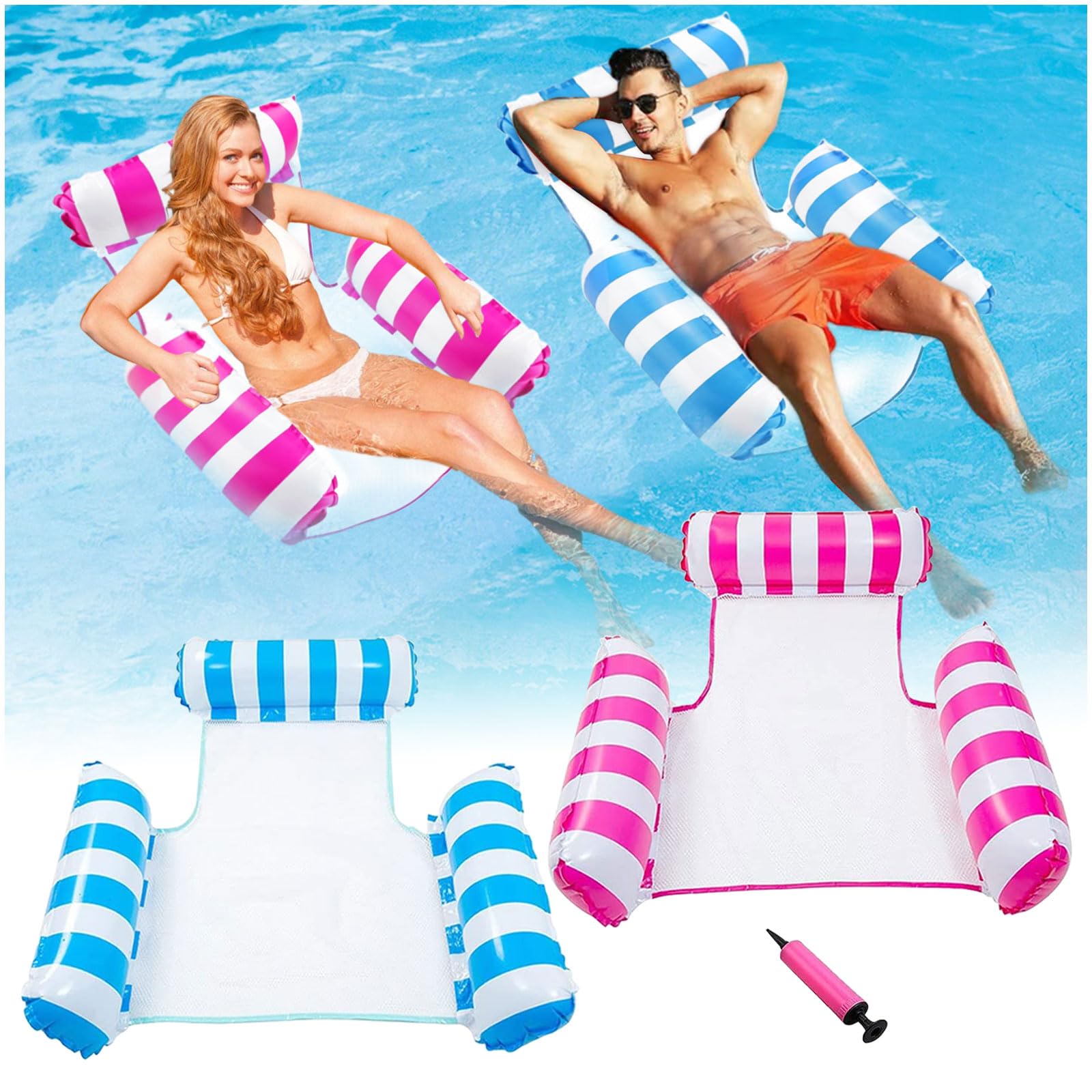 Inflatable Pool Floats 2Pack, Pool Inflatables for Swimming Pools Inflatable Hammocks Adults Pool Float Toys Float Lounge Chair Water Hammock Pool Float Hammock with Manual Pump Pool Games for Summer