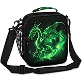 KATHRYNAYA Green Dragon Lunchbox Boys Insulated Lunch Bag Reusable Portable Lunch box with Adjustable Shoulder Strap and Water Bottle Holder for Work School Travel