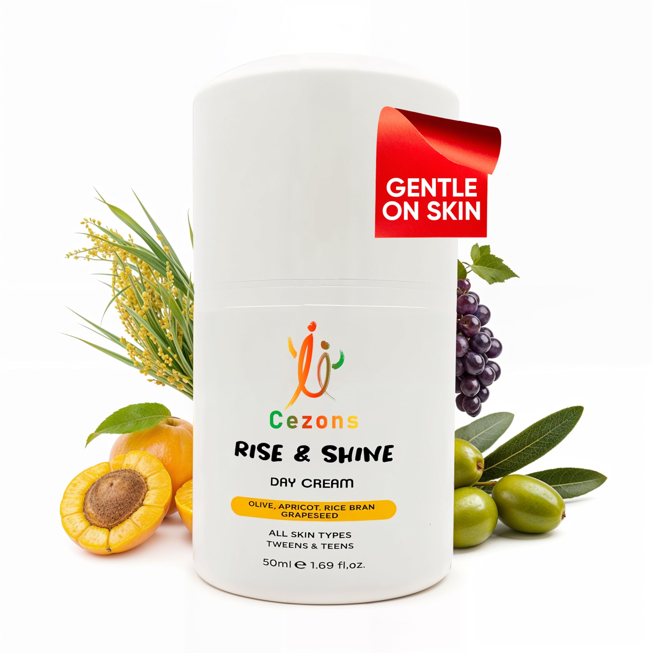 Cezons Rise & Shine Day Cream - A Gentle Kids Face Moisturiser Fragrance-Free Lightweight Hydrating Made in UK