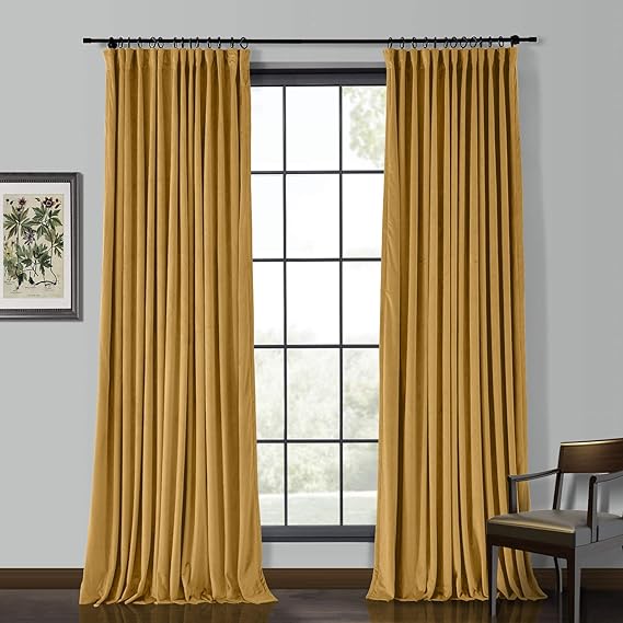 ChadMade Solid Matt Heavy Velvet Curtain 90" W x 90" L, Pencil Pleat