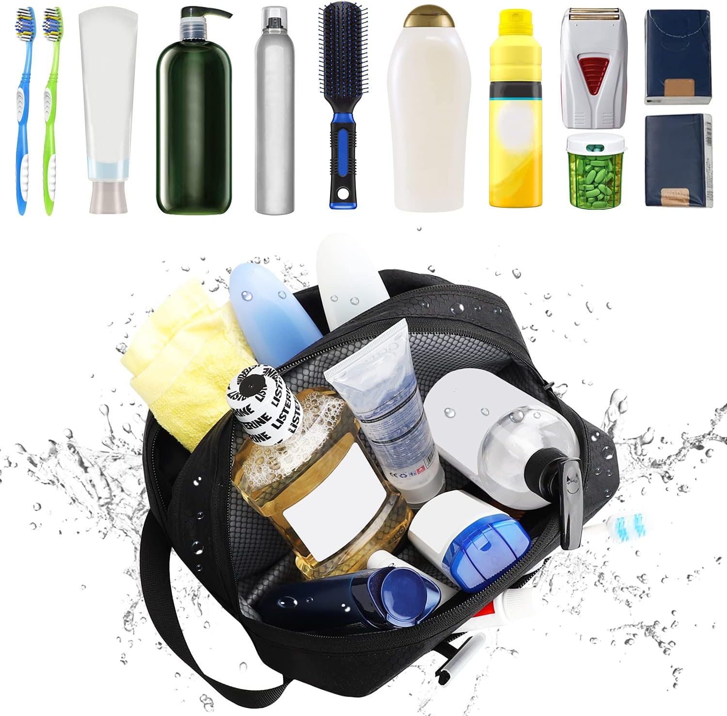 emissary Nylon Men's Toiletry Bag - Large Waterproof Shower Bag - Travel Toiletries Bag - Dopp Kitt for Men - Toiletry Bag for Men and Women - Shaving Bag for Men Travel (Black Water-Resistant)