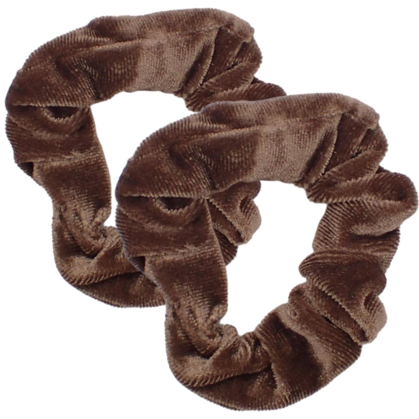 Topkids Accessories Skinny Velvet Hair Scrunchies Pack of 2 Scrunchies for Women & Girls, Cute Soft Scrunchy Hair Tie, Cute Hair Bobble, Velvet Hairband for Ladies & Kids Scrunchies (Light Brown)