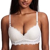 DOBREVA Women's Push Up Bra No Underwire Lace Comfortable Wireless Bras Padded Support Plunge Bralette
