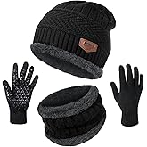 Winter Beanie Hats Scarf Gloves Set Thick Warm Slouchy Beanies Hat Knit Skull Cap Neck Warmer for Men Women