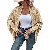 CHICME Cardigan Sweaters for Women Waffle Knit Coat Batwing Long Sleeve Open Front Long Cardigans Outerwear