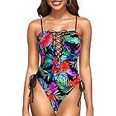 DACI Women's Bandeau One Piece Swimsuit - High Cut Sexy Bathing Suits Slimming Lace Up Monokini Swimwear 2026