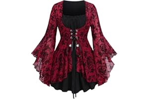 ROSE GAL Rosegal Women Plus Size Flare Sleeves Ruffles Flower Lace Up 2 in 1 Top