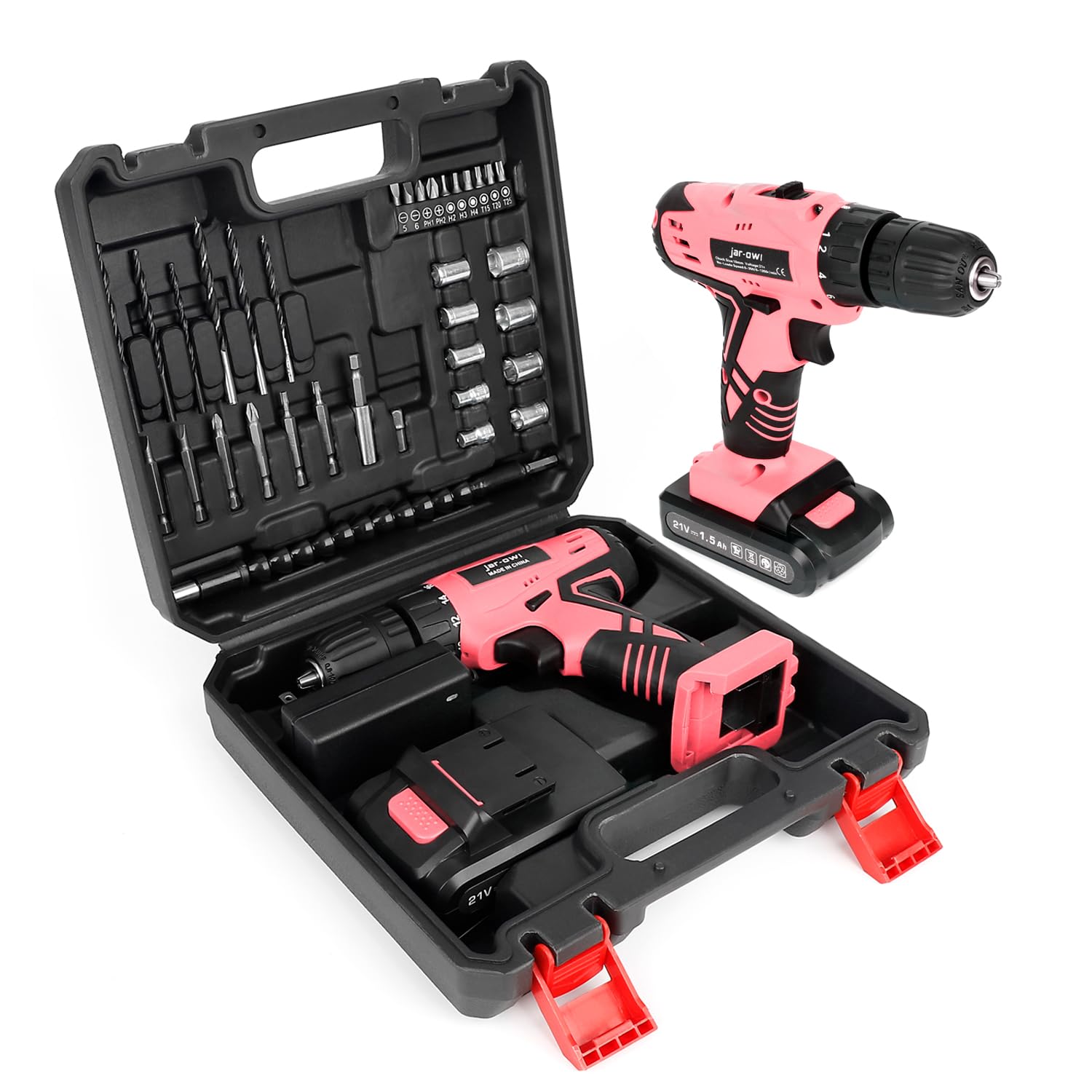 Jar-Owl 21V Pink Cordless Drill Set For Women，350 In-lb Torque,