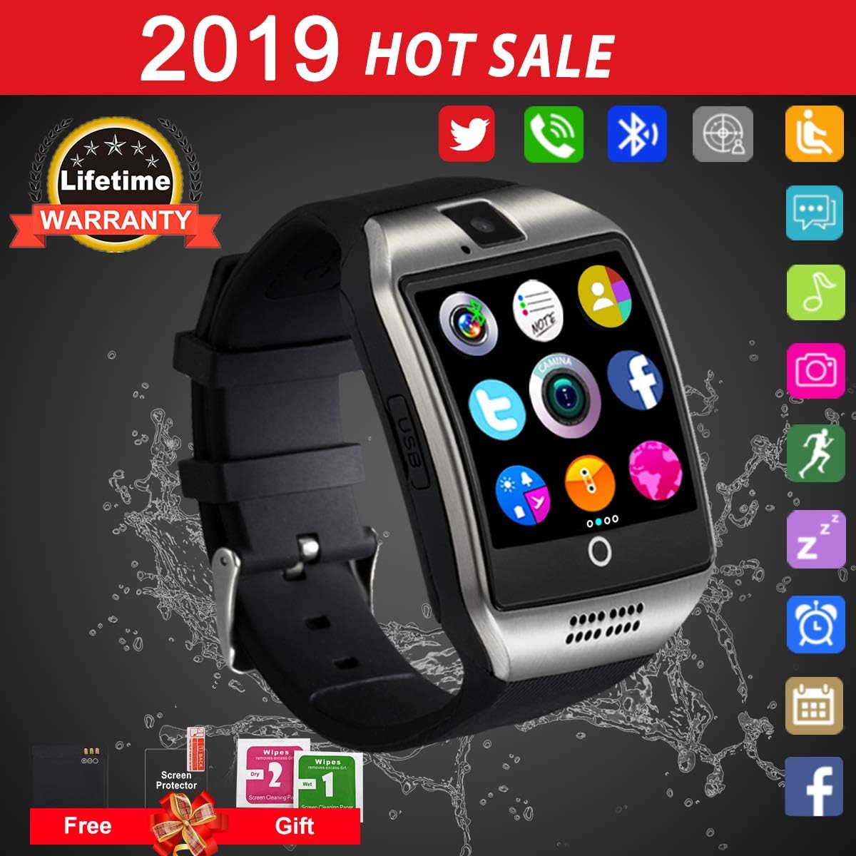 Smart Watch,Smart Watches, Smartwatch for Android Phones, Smart Wrist Watch Touchscreen with Camera Bluetooth Watch Phone Watch Cell Phone Compatible Android Samsung iOS Xs XR X 8 7 6 Men Women