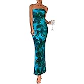 PRETTYGARDEN Womens Summer Printed Tube Maxi Dress Strapless Bodycon Sleeveless Long Beach Vacation Dresses