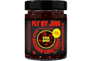 FLYBYJING Xtra Spicy Sichuan Chili Crisp: Premium Chili Oil w/Crunchy Garlic and Shallots - Spicy, Savory, Vegan, Sugar Free Hot Sauce - Good on Noodles, Proteins, Veggies & Anything, 6oz (Pack of 1)