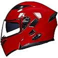 ILM Bluetooth Motorcycle Helmet Modular Flip up Full Face Dual Visor Mp3 Intercom FM Radio DOT Approved Model 902BT(Bright Red, Medium)