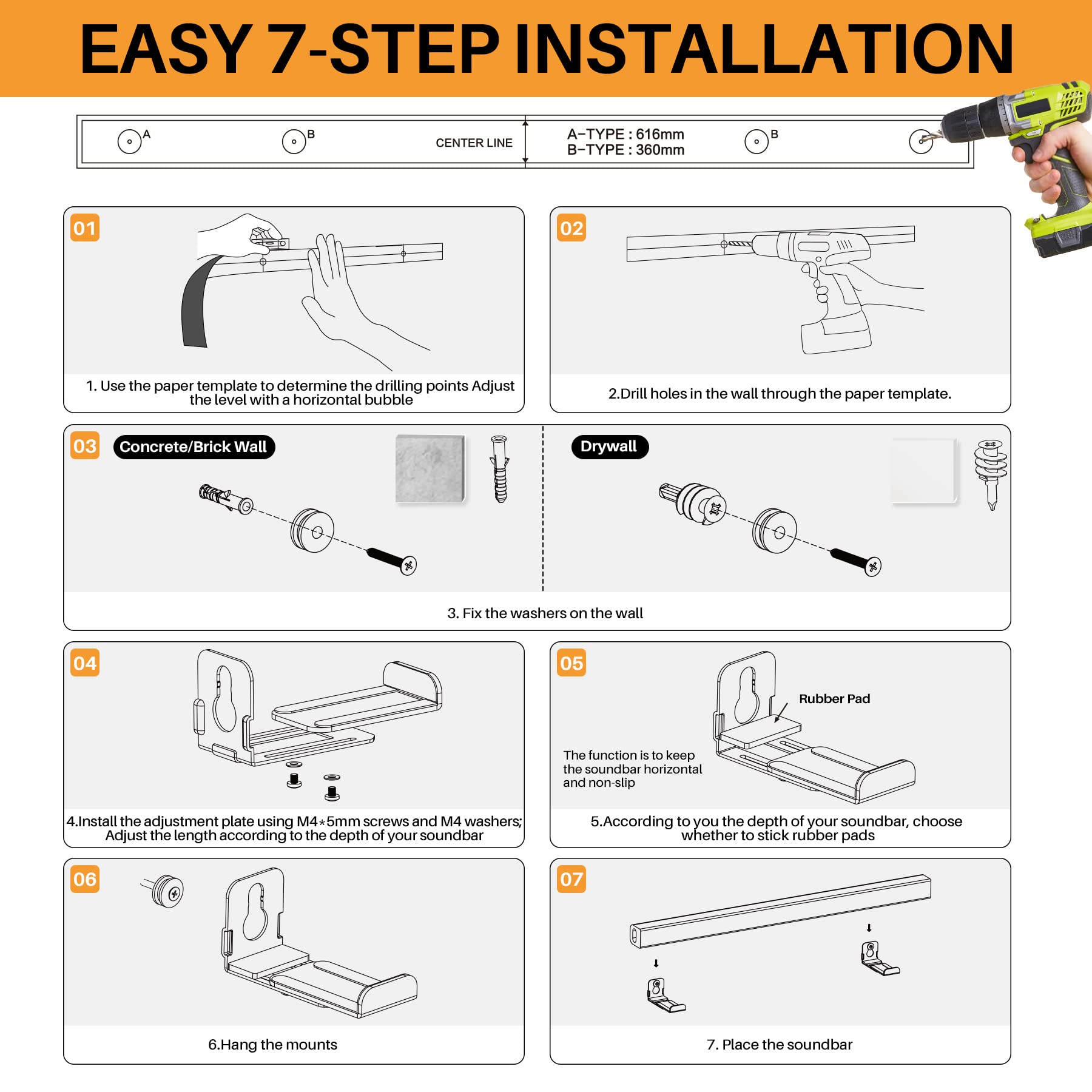 AENTGIU Adjustable Soundbar Mount Under TV, Universal Soundbar Bracket Hold up to 30lbs, Quick Install Low Profile Design, Soundbar Wall Mount with Hardware Kit
