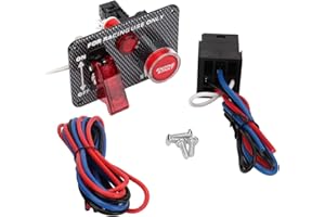 12V Ignition Switch Panel, 2 in 1 Car Engine Start Push Button Toggle Panel with Indicator Light Carbon Fiber Racing Style fo