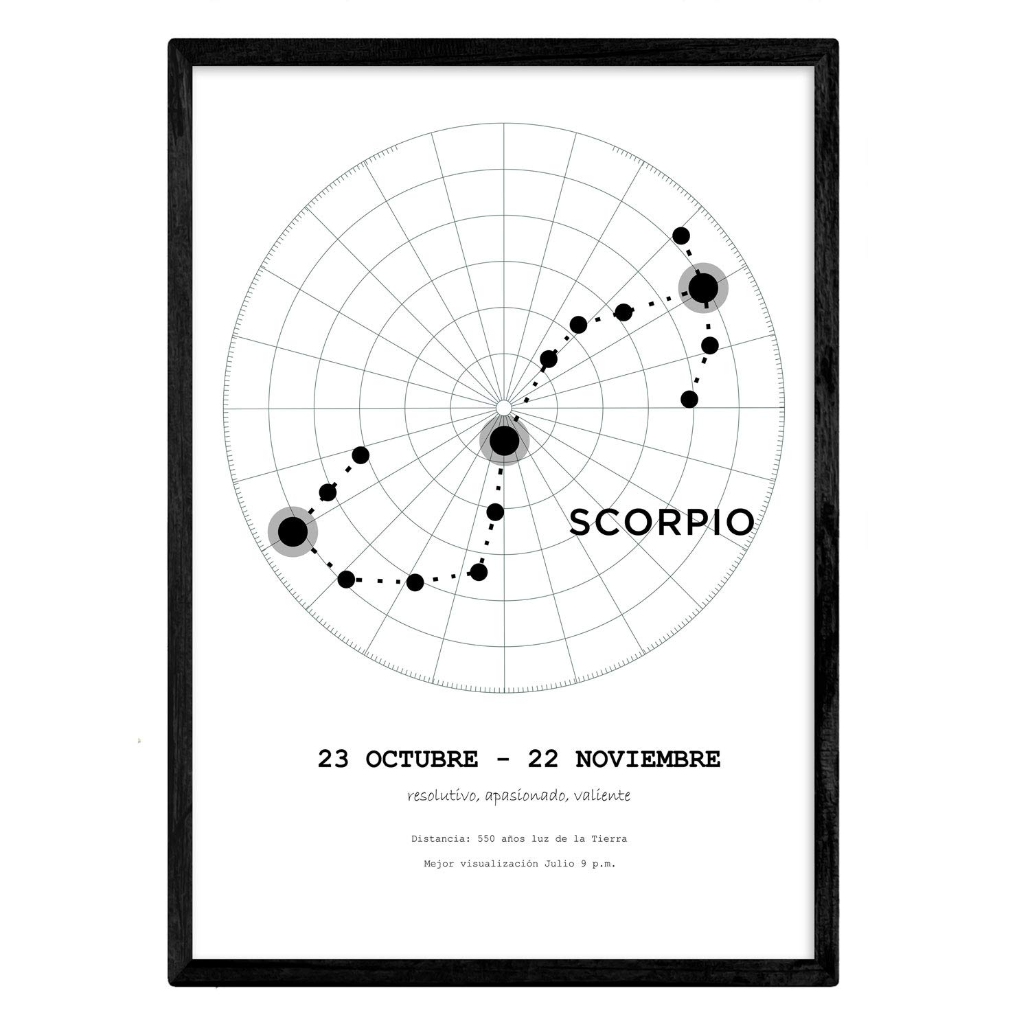Nacnic Poster with the constellation Scorpio. Poster with zodiac symbol in A4 size and background of the starry sky