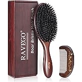 RAVEGO Hair Brush, Boar Bristle Hair Brush for Women Men Kids, Nature Bristles Hairbrush for Thin Fine All Hair Type, Restore Shine And Texture, Set Includes Cleaning Tool