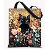 QYCFDXD Canvas Aesthetic Tote Bag for Women, Cute Cat Reusable Grocery Shoulder Bag for Shopping Travel Beach
