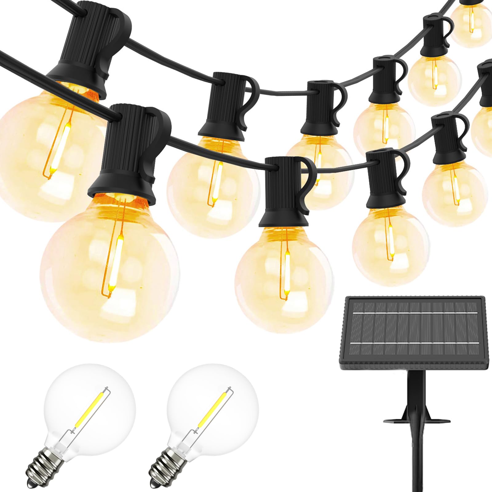 Yuucio Solar String Lights Outdoor, 100FT G40 Festoon Globe Bulb with 50+2 Shatterproof Bulbs, Waterproof Patio for Garden, Terrace, Party (CMRC-O50XA)